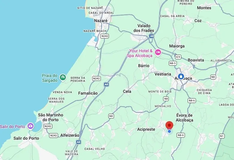 Map showing the project location near Alcobaça, Nazaré and São Martinho do Porto